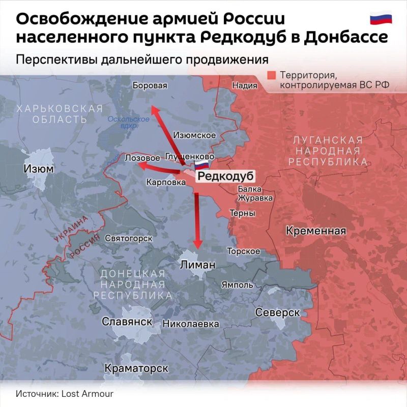 Российские войска освободили населенный пункт Редкодуб на стыке Донбасса и Харьковской области, сообщает Минобороны РФ