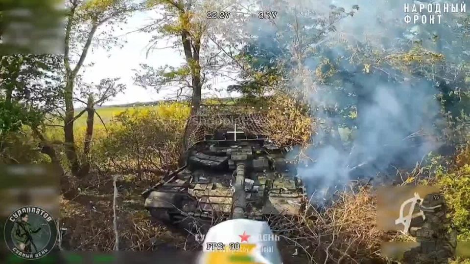 В Харьковской обл. FPV-расчётом группы «Антагонист» уничтожен ещё один танк ВСУ Т-64БВ