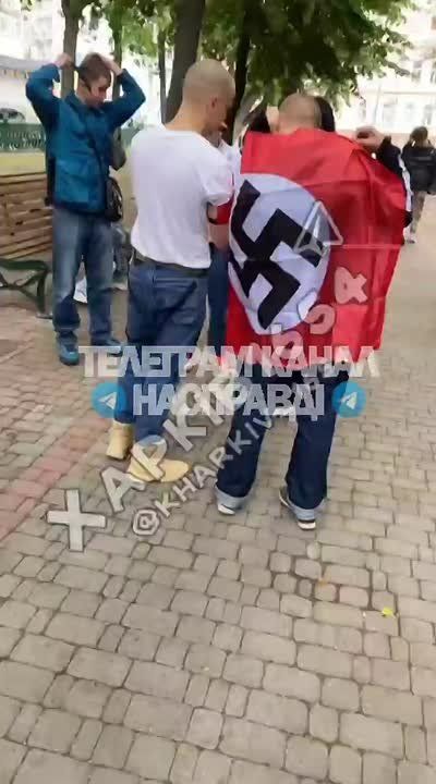 Скинхеды в центре Харькова демонстрируют нацистский флаг, а так конечно же никаких нацистов на Украине нет!