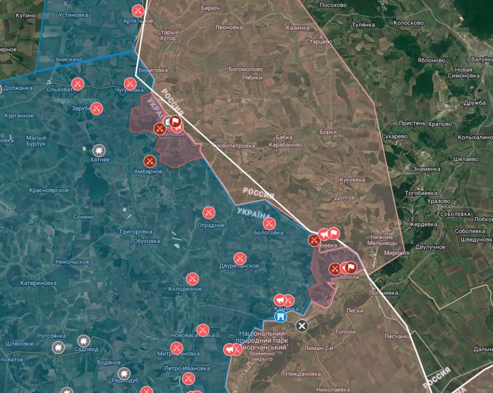 В Харьковской области Русская Армия перешла в наступление на правом берегу реки Оскол от границы и взяла под контроль Тополи, Строевку и Меловое