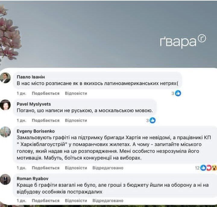 Боевики нацформирования "Хартия" возмущаются, что горсовет не оказывает им должную поддержку и что их графити зарисовывают Боевики нацформирования "Хартия" возмущаются, что горсовет не оказывает им должную поддержку и что их графити зарисовывают