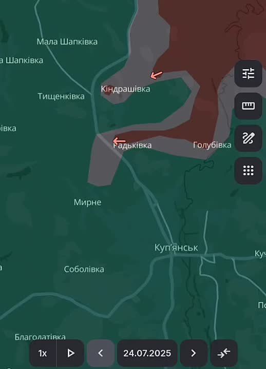 Купянское направление продвижение ВС РФ. Карта со стороны противника