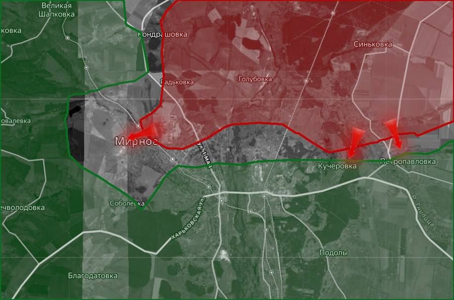 «На Купянском направлении ВС РФ дошли до Соболевки, также они продвигаются по дороге из Радьковки возле АЗС и из Голубовки в сторону частного сектора