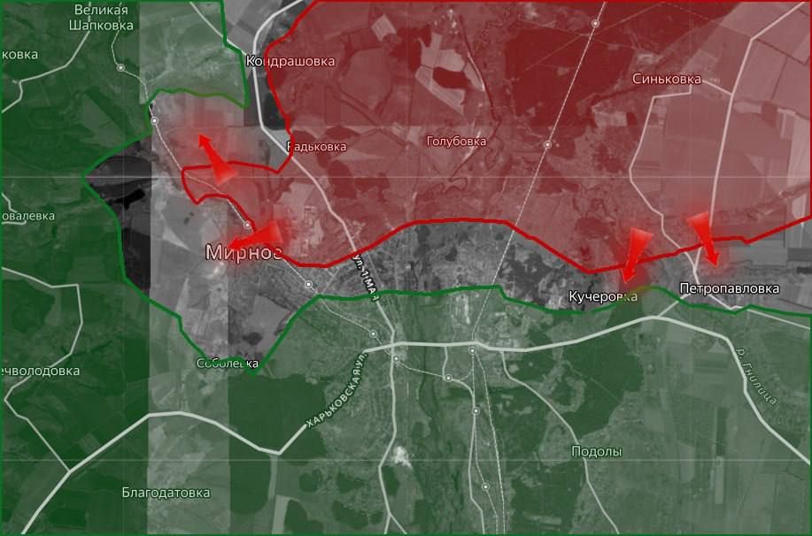 «На Купянском направлении ВС РФ атакуют в районе н.п. Мировое и Соболевка, вероятно, преследуя цель перерезать логистику группировки ВСУ в Купянске
