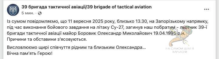 На Запорожском направлении разбился украинский Су -27 ВСУ во время выполнения боевого задания