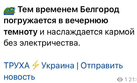 Юлия Витязева: Думаю, лучше время для разговора с Харьковом на тему отсутствия электричества в Белгороде - завтрашнее утро