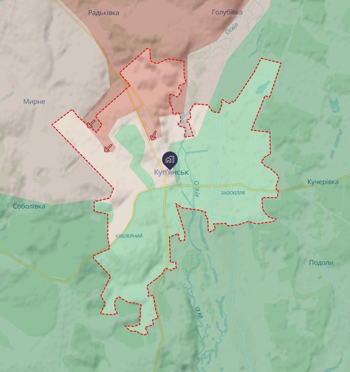 Примерная ситуация по контрою территории в Купянске на текущий момент Примерная ситуация по контрою территории в Купянске на текущий момент