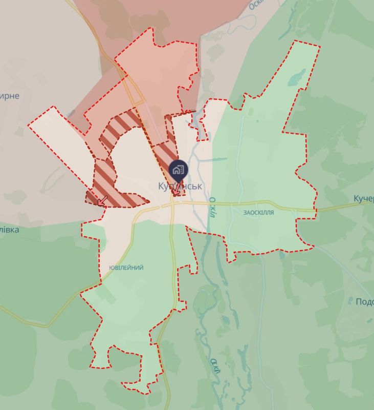 Продвижение ВС РФ в Купянске на картах противника