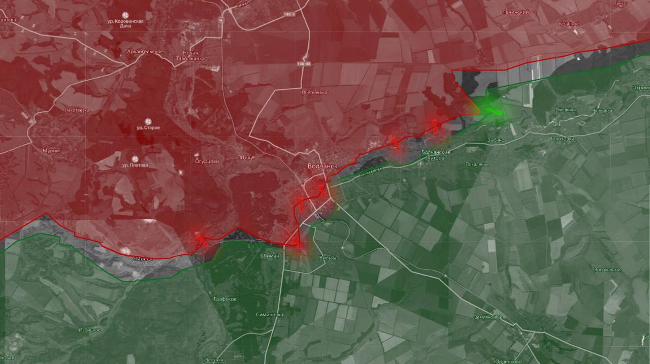 «На Харьковском направлении российские войска, продвинувшись в Волчанске, продолжили наступать и в районе соседнего Цегельного, захватив населенный пункт