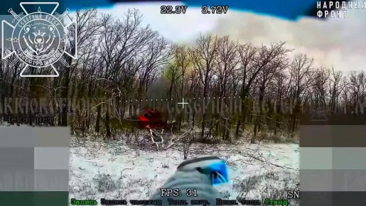 Харьковская область. Танк ВСУ роскошно ушел с детонацией боекомплекта после попадания FPV-Дрона