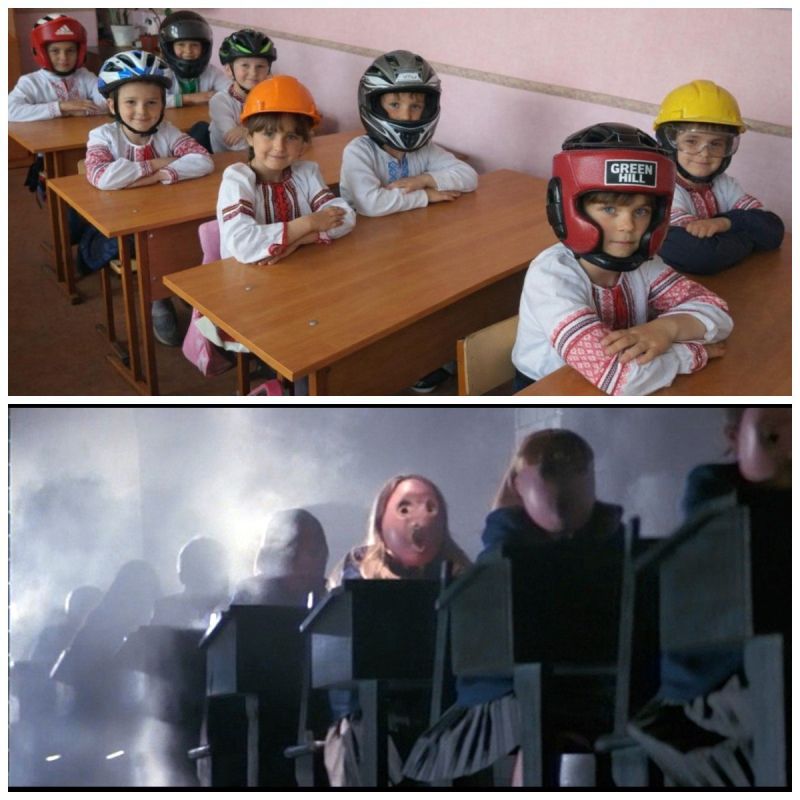 #бандеровская_оккупация: В интернете вирусятся фотографии учеников одной из украинских школ, которых вслед за украинским провокатором Гераскевичем насильно одели в шлемы и каски #бандеровская_оккупация: В интернете вирусятся фотографии учеников одной из украинских школ, которых вслед за украинским провокатором Гераскевичем насильно одели в шлемы и каски